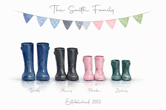 Personalised Family Wellies Watercolour Print