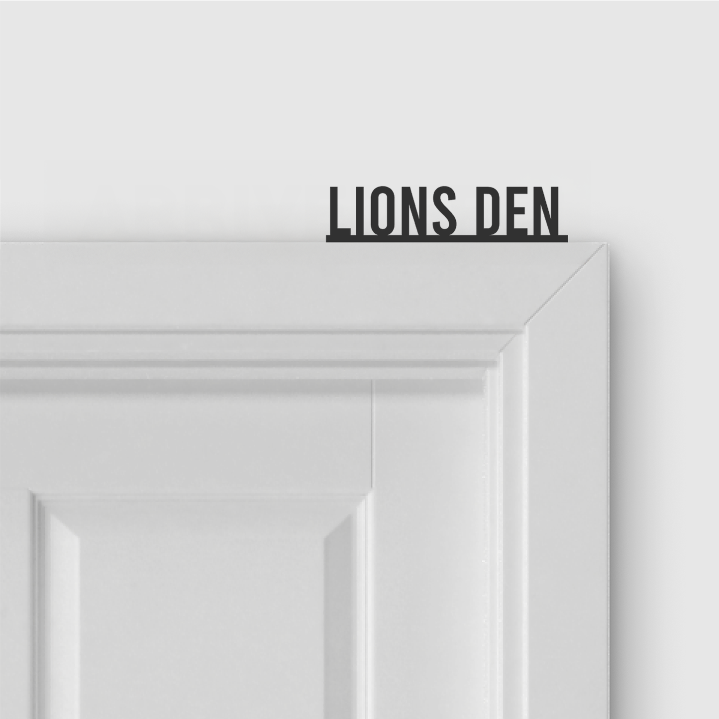 LIONS DEN door topper in Condensed font style