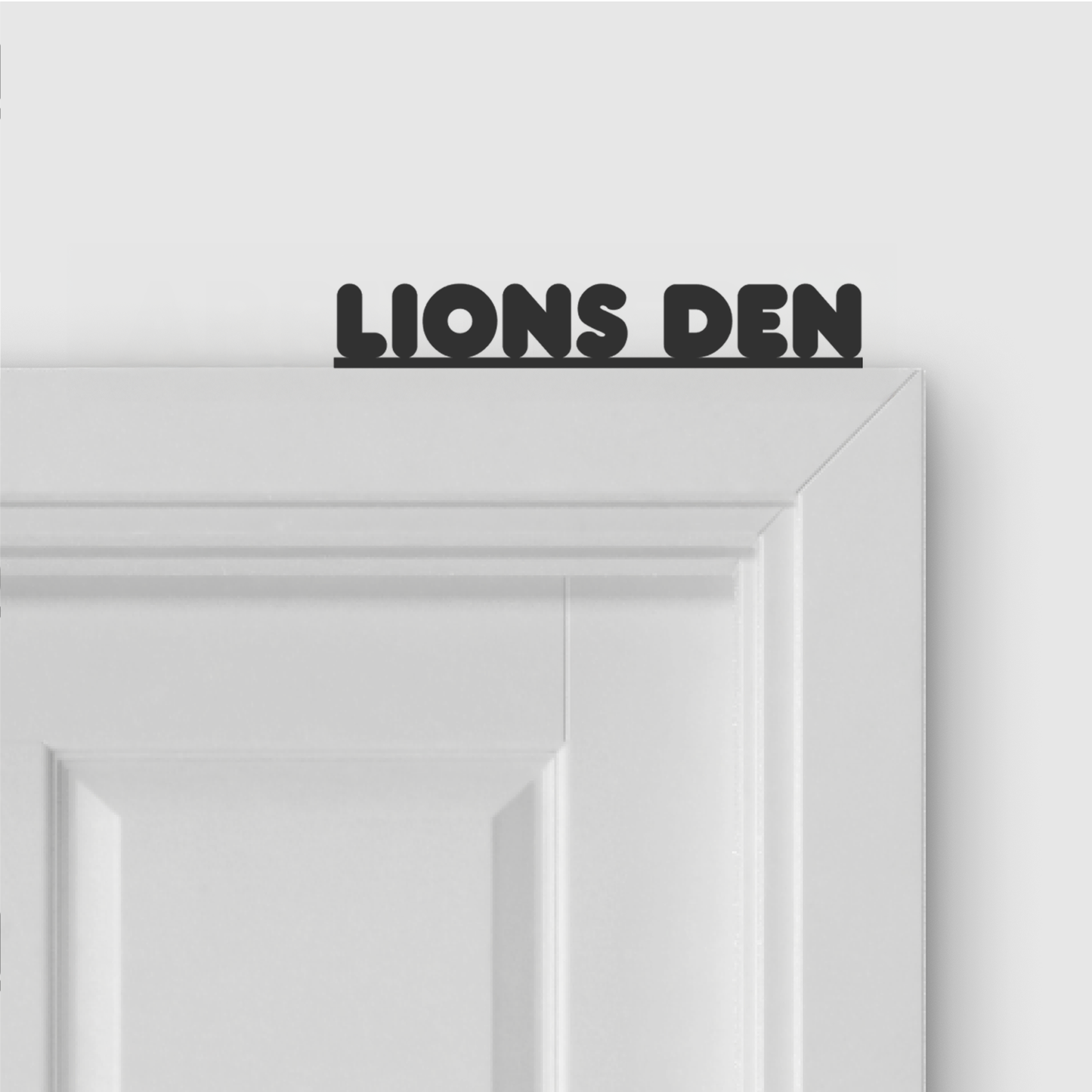 LIONS DEN door topper in Round font style