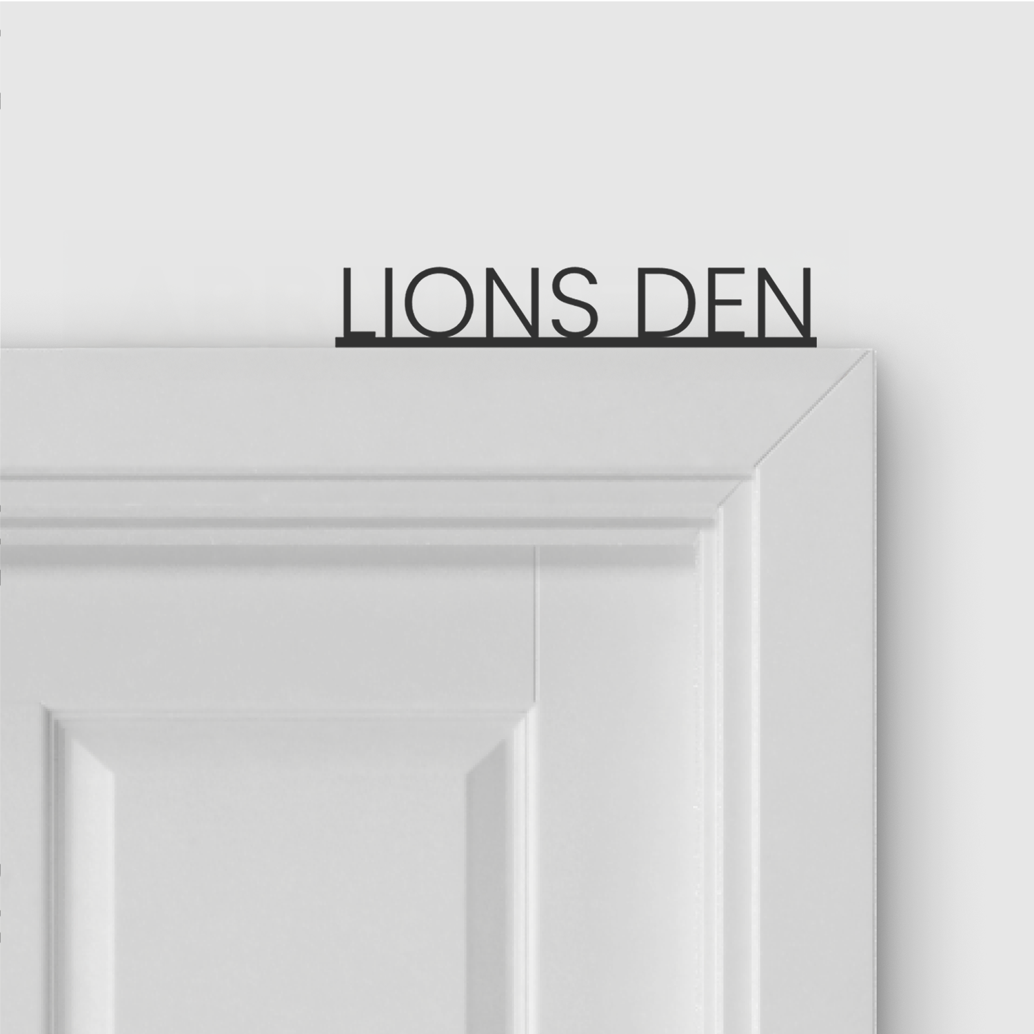 LIONS DEN door topper in Thin font style