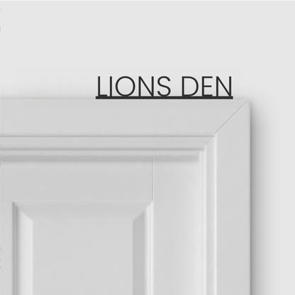 LIONS DEN door topper in Thin font style