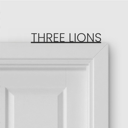 THREE LIONS door topper in Thin font style