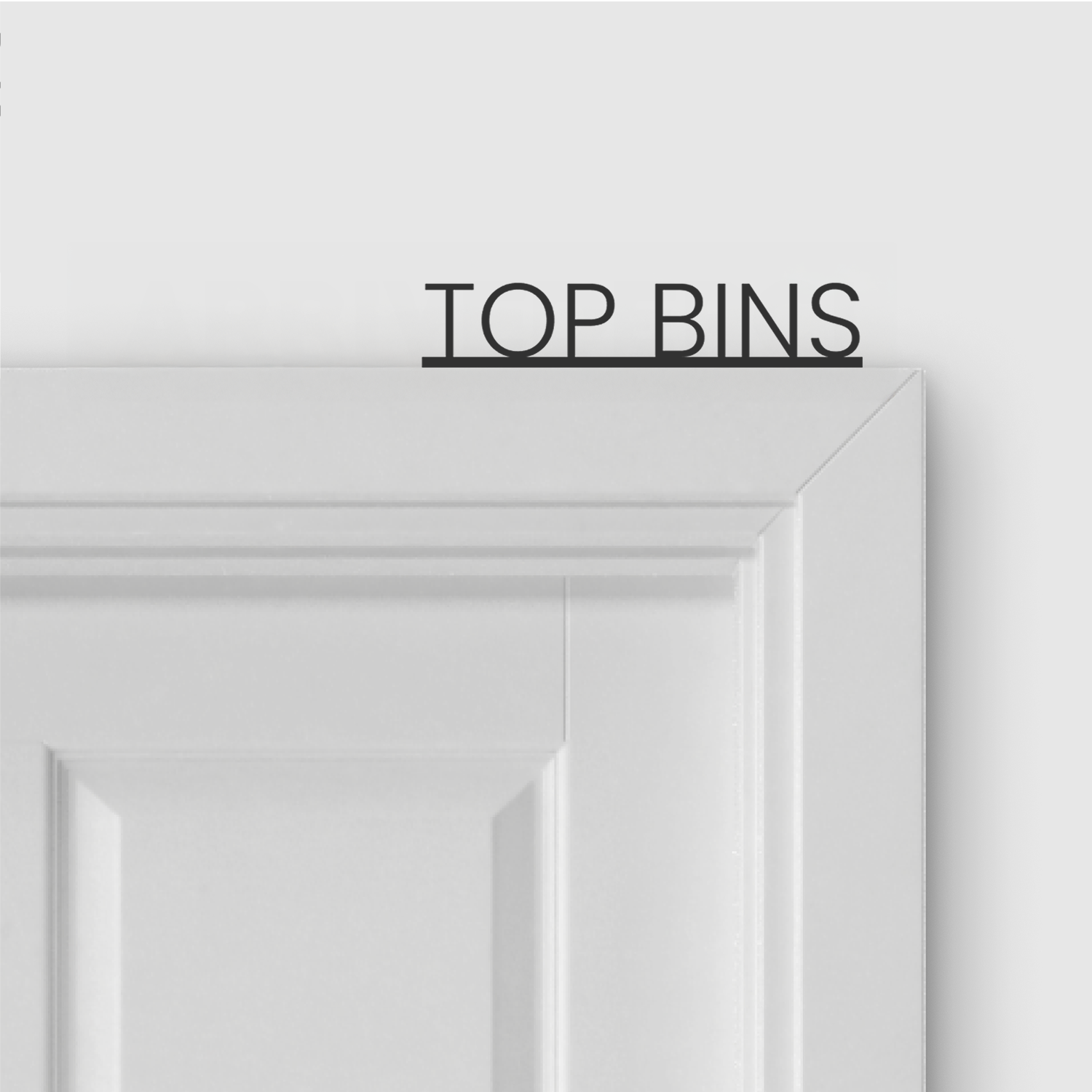 TOP BINS door topper in Thin font style